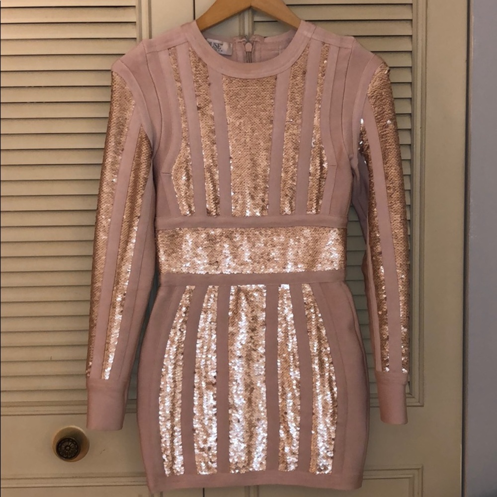 House of CB blush pink sparkle dress